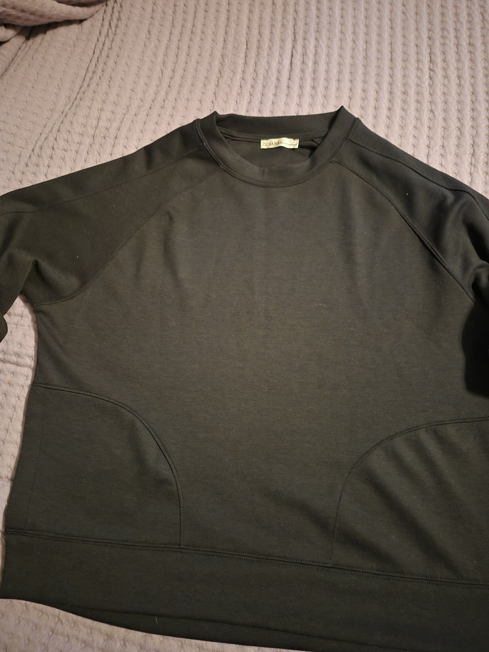 ZENANA Scuba Round Neck Pullover Sweatshirt With Side Slits in Black Size Large